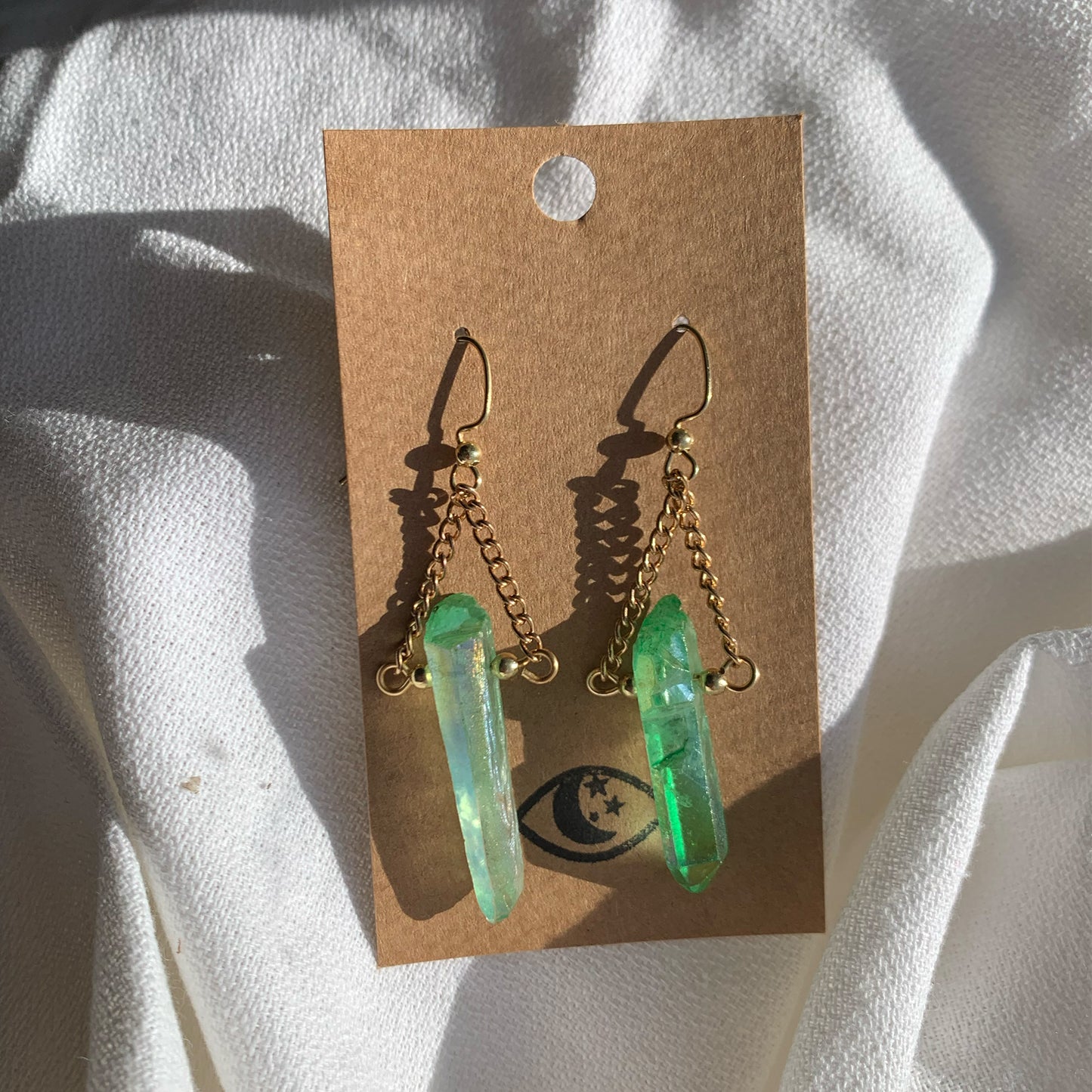 Green Quartz Crystal Drop Earrings