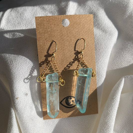 Light Blue Quartz Crystal Drop Earrings