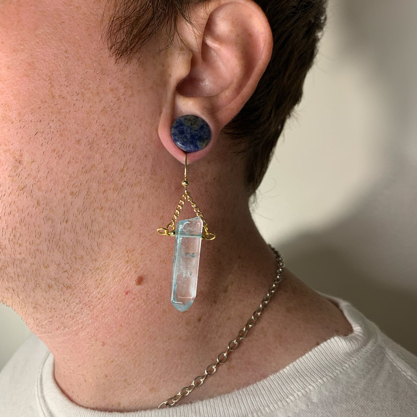 Light Blue Quartz Crystal Drop Earrings