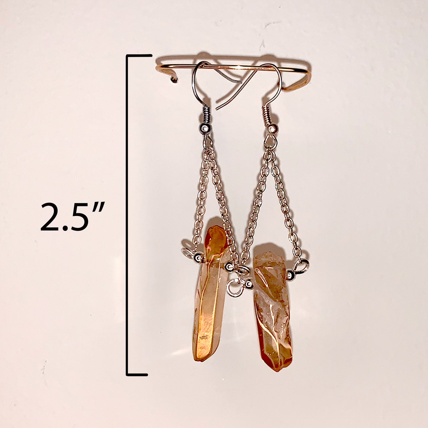 Orange Quartz Crystal Drop Earrings