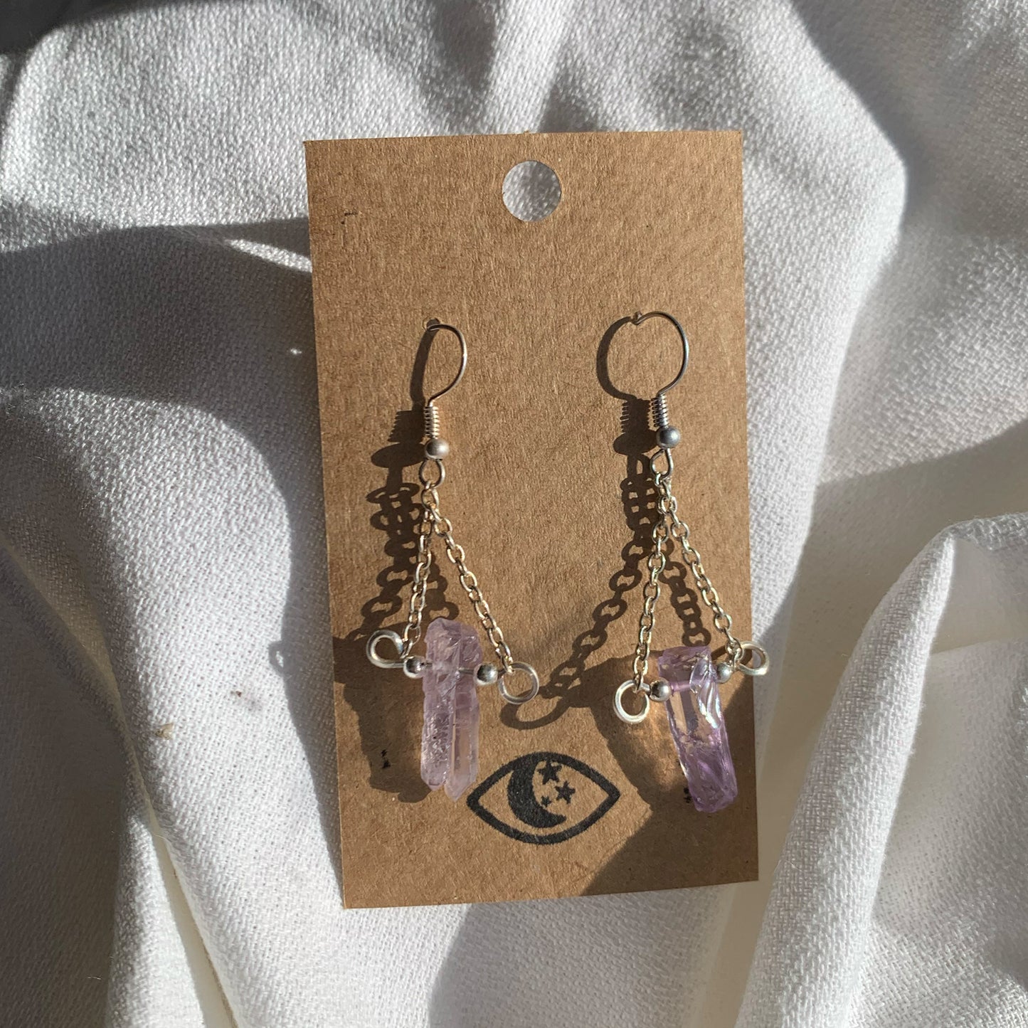 Purple Quartz Crystal Drop Earrings